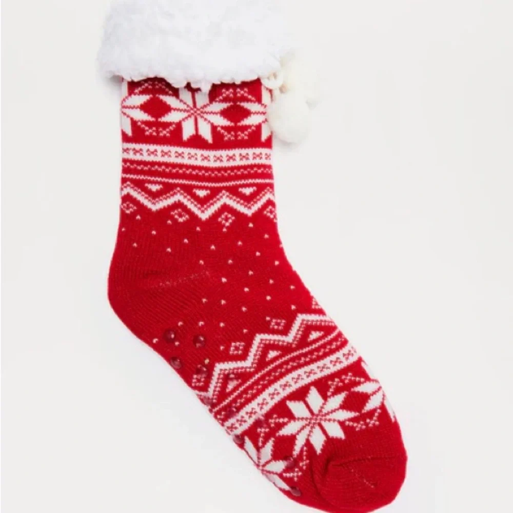 Festive Red Knit Socks with Pom Poms